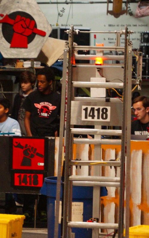 The 2015 robot with 1418 written on the front.