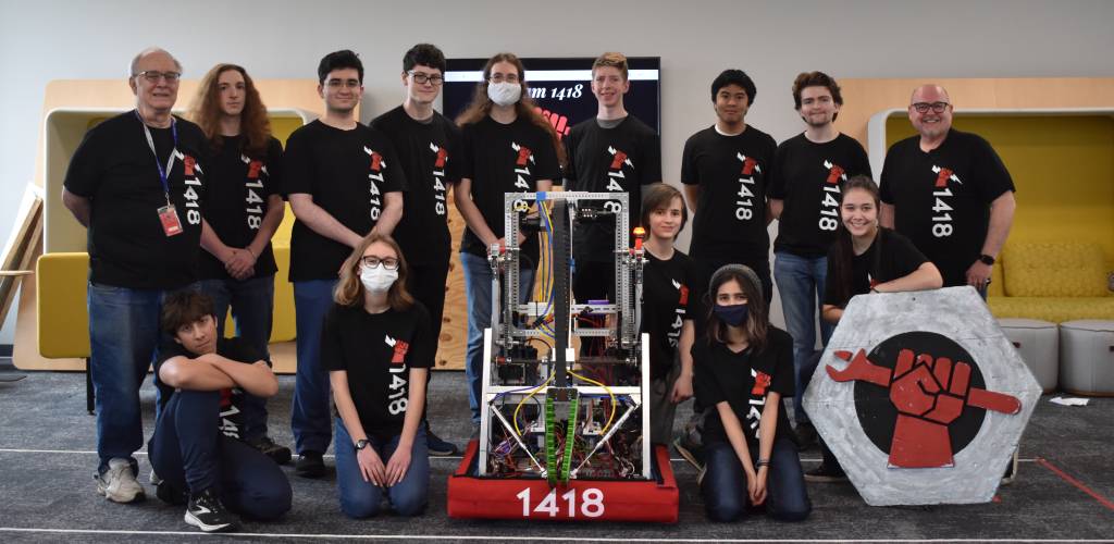 The team at Meridian High School during the build season, 2023.